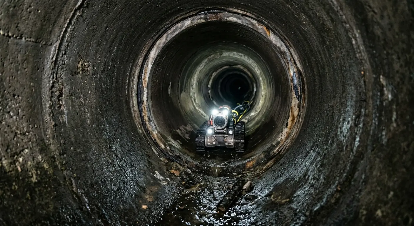 Robotic sewer camera inspecting pipe interior for Sewer Line Cleaning in Waseca